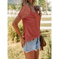 thumbnail image 4 of Gustave Women's Summer Short Sleeve V Neck T-Shirts Lace Splicing Waffle Knit Tops Casual Loose Hollow Out Blouse Tee Shirt "Red, M", 4 of 6