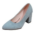 thumbnail image 6 of Suede Heels for Women Classic Solid Color Closed Pointed Toe Chunky Heeled Slip on Pumps Shoes Casual Dressy Business Work Shoes Blue Size 8.5, 6 of 7