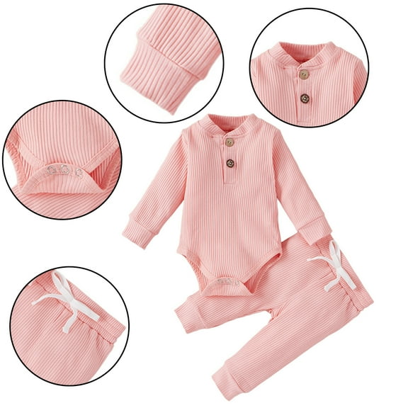 Ajziojiro 2PCS Infant Baby Boys Girls Romper Outifts Set Fall Winter Cotton Long-Sleeved Jumpsuit Long Pants Pajamas Comfortable Suit Set 0-24M