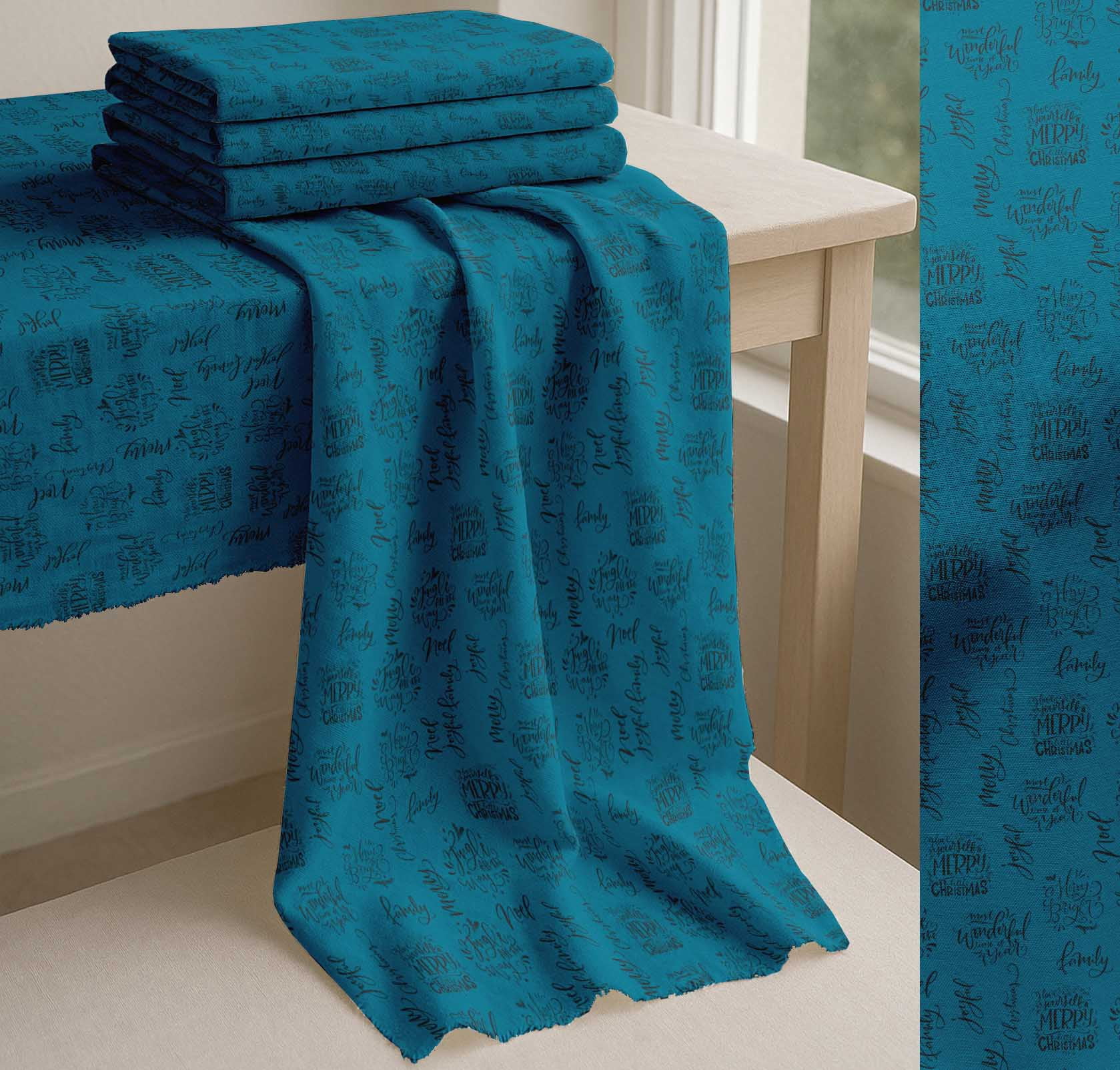 Soimoi Blue Cotton Cambric Fabric Merry Christmas Text Print Fabric by the Yard 42 Inch Wide
