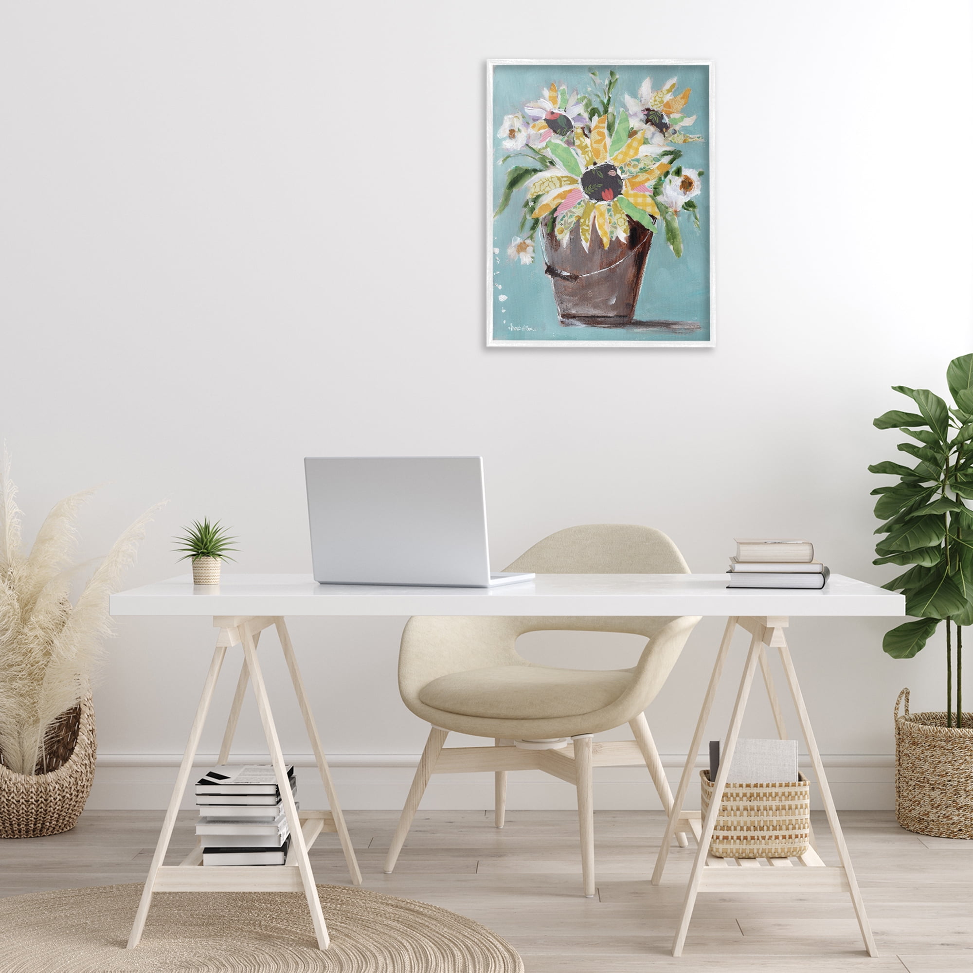 Stupell Industries Flower Bucket Bouquet Botanical & Floral Painting White Framed Art Print Wall Art, 24 x 30