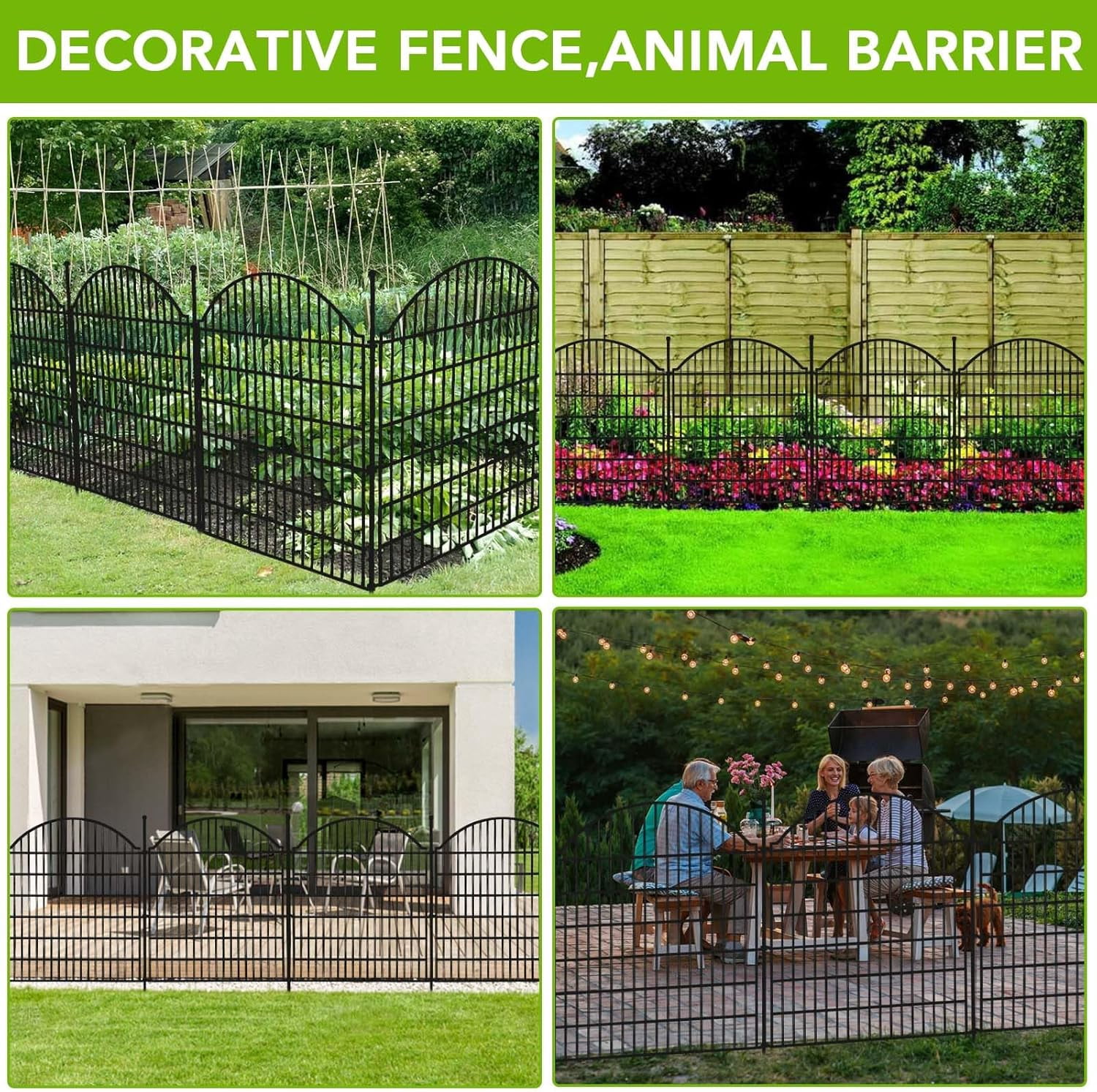IdealHouse 15-Panel No-Dig Decorative Garden Fence with Door, 32" H x 24' L Metal Animal Barrier, Rustproof Outdoor Wire Fence for Yard, Patio & Landscape, Horizontal Top