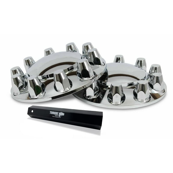 TORQUE Front Axle Wheel Cover Standart Hubcap 33mm Screw-On ABS Chrome Plastic for Semi Truck (2 Pack) (Universal Fit) (TR583-TWC)