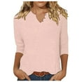 thumbnail image 1 of T-shirt à Manches Courtes pour Femmes, Couleur Unie, Mode Décontractée, Boutons, Manches Longues, Col Léger, 1 of 4