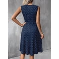 thumbnail image 4 of Navy Blue Polka Dot V-Neck Sleeveless A-Line Midi Dress For Women, 4 of 8