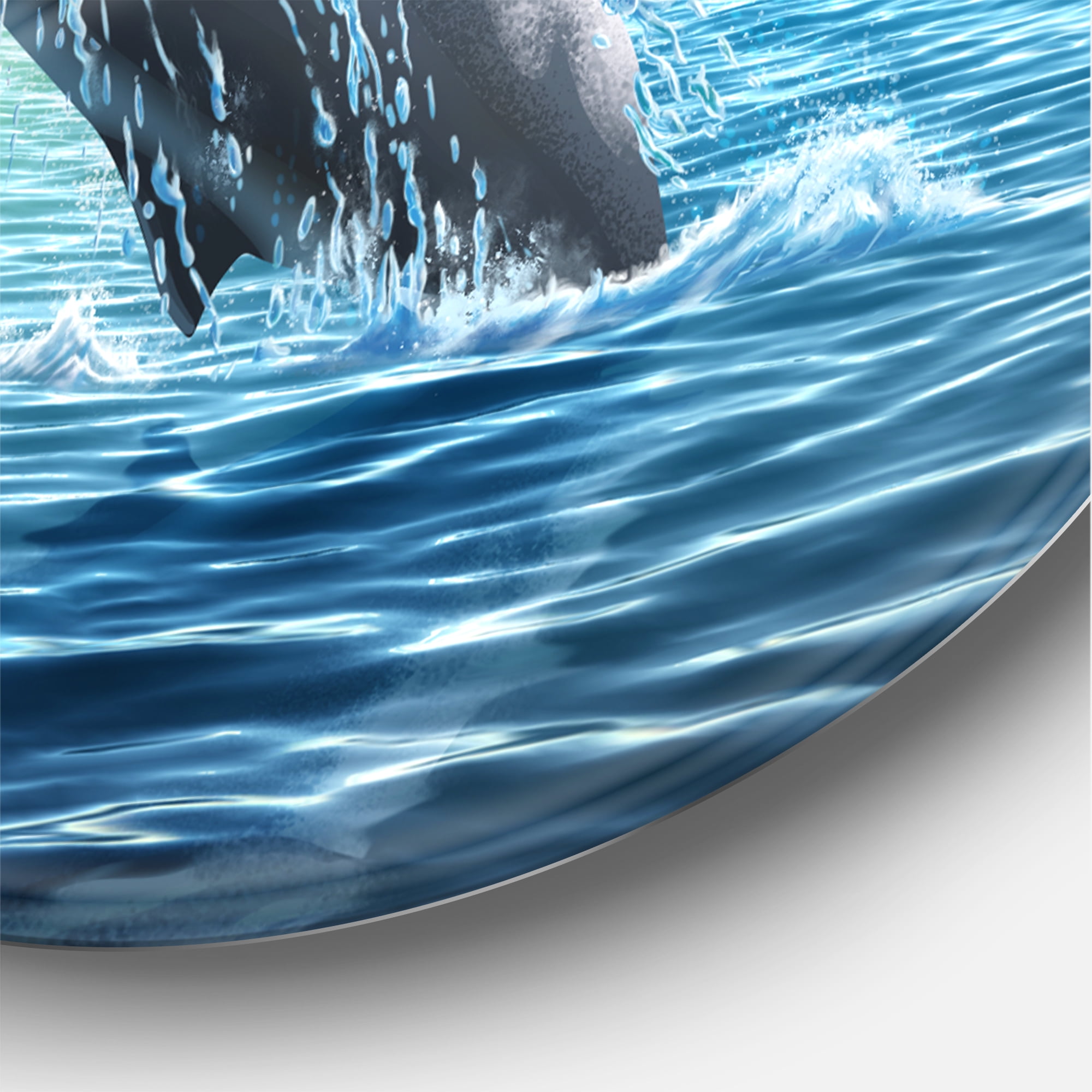 Designart 'Humpback Whale Jumping Out of Sea' Farmhouse Circle Metal Wall Art 11x11 - Disc of 11