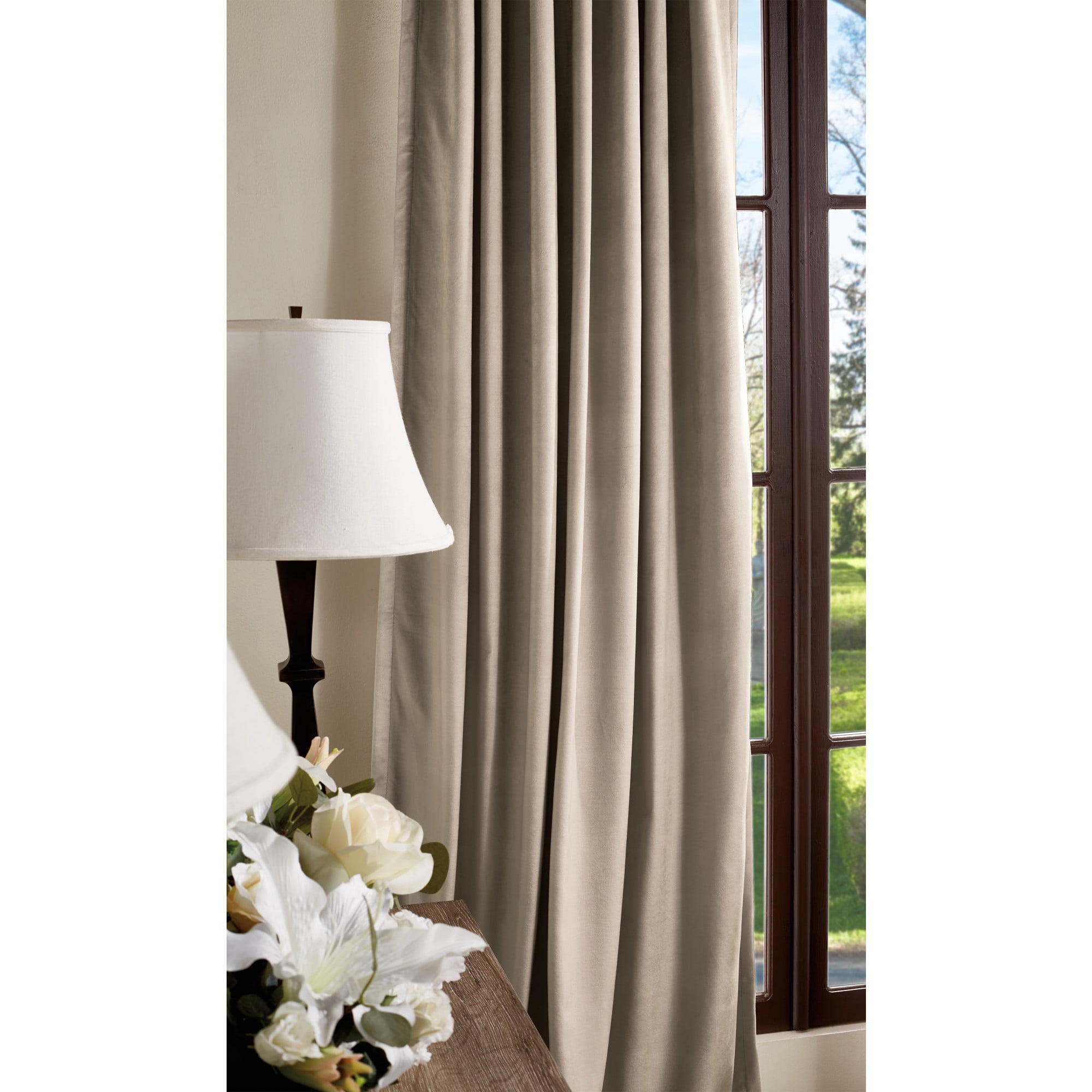 Martha Stewart Lucca Velvet Curtain Panel Pair, Linen, Back Tab, Blackout,  Lined, Indoor, Adult, 2 Piece Set, 50" x 95"