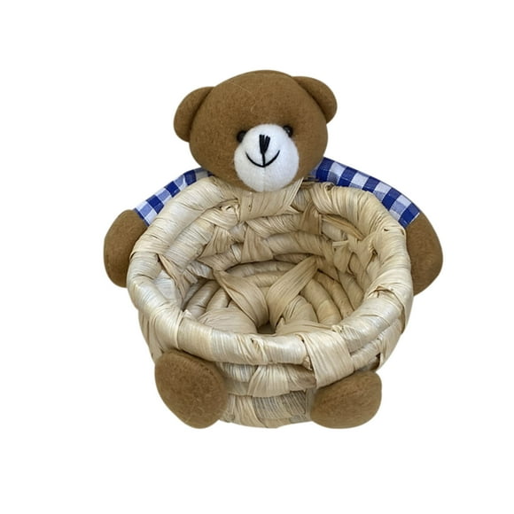 Wal-mart Deals Dianli Bear Storage Basket Grass Weaving Student Desktop Office Grass Weaving Miscellaneous Storage Basket Bear Storage Basket Straw Clearance Blowout