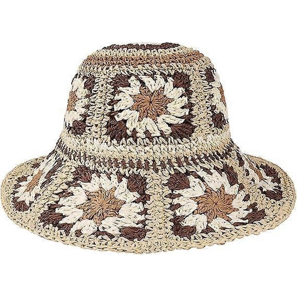 Straw Sun Hat Foldable Packable Wide Brim Summer Beach Hat Crochet Bucket Hat for Women