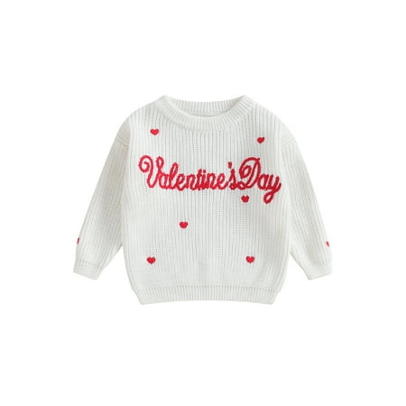 

Suanret Baby Boy Girls Valentine s Day Sweater Letter Heart Embroidery Long Sleeve Pullover Jumpers Tops White 12-18 Months