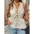 thumbnail image 5 of Gynyvoja Women'S V Neck Tank Top Floral Embroidery Ruffle Cap Sleeve Tie Front Tops Cream White L, 5 of 9