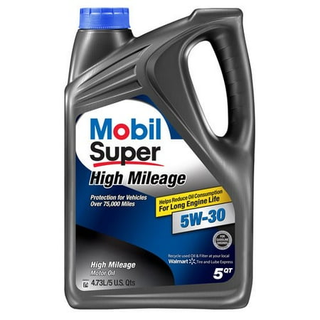 Mobil Super 5W-30 High Mileage Motor Oil, 5 qt.