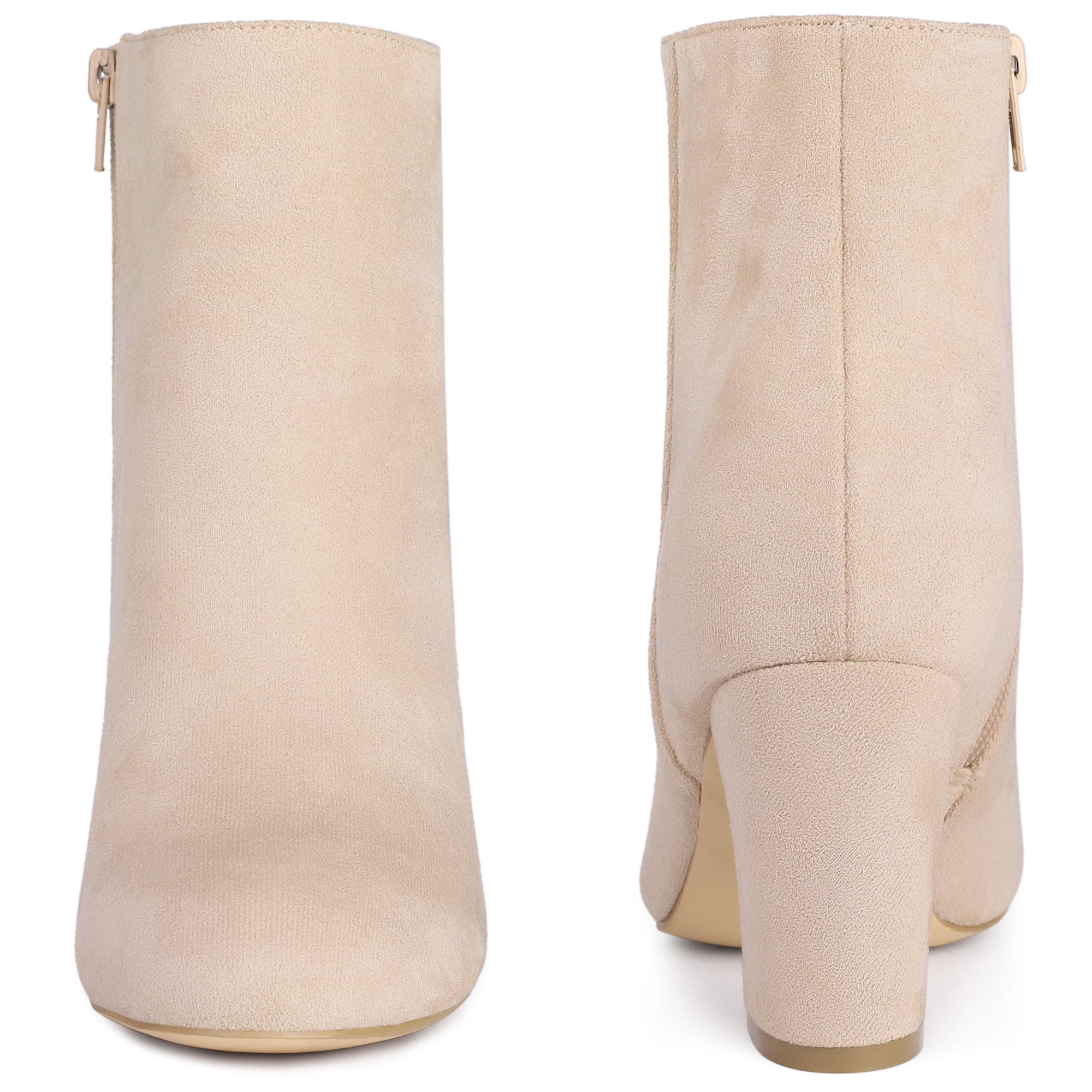 Unique Bargains Women s Round Toe Chunky High Heels Ankle Boots Beige Size 5.5 Beige 5.5