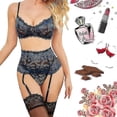 thumbnail image 2 of Women Lingerie Set High Waisted Underwire Lingerie With Garter Belt Lace Sexy Lingerie Blue/bl, 2 of 4