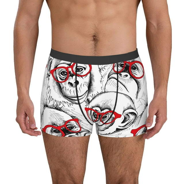 Lsque Monkey Pattern Men’s Total Support Pouch Boxer Briefs, X-Temp Cooling, Moisture-Wicking Underwear, Regular, Long-leg and Trunk-Medium