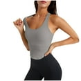 thumbnail image 3 of Bigersell Cropped Tank Tops for Women Wireless Sports Bras T-Back Workout Crop Tops with Built in Bras Comfort Soft Ribbed Padded Running Yoga Bra Athletic Tops Wire-Free Bras Gray M, 3 of 6