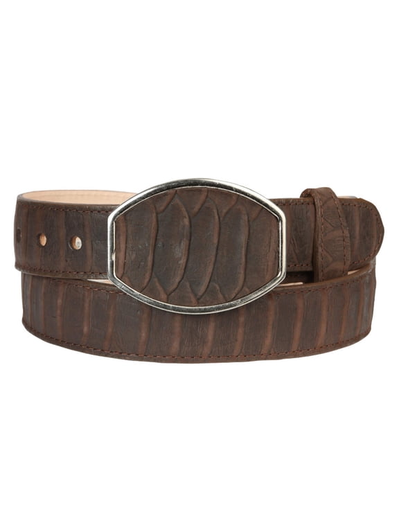 Mens Western Belt El General Imitation Python - Brown 45570