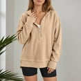 thumbnail image 2 of XIAONU Womens Hoodies Waffle Knit Button V Neck Trendy Pullover Hooded Sweatshirt Long Sleeves Side Slit Hem Solid Color Oversize Top Brown L, 2 of 7