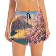 thumbnail image 3 of Uemuo Cherry Blossoms Pattern Women's Athletic Shorts High Waisted Running Shorts with Liner Pockets Gym Elastic Workout Shorts-Small, 3 of 9