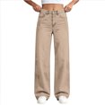 thumbnail image 4 of fnnxnal Girls' Baggy Wide-Leg High-Waisted Jeans - Khaki Y2K Vintage Relaxed Loose Fit Casual Pants for School & Play,Size 9-10 T, 4 of 9