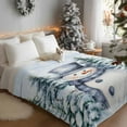 thumbnail image 3 of Christmas Blue Snowman Flannel Blanket for Bed,Travel and Camping, Winter Snow Scene Pine Tree Forest Bird Super Soft Cozy Blanket for All Seasons 40"x60", 3 of 9