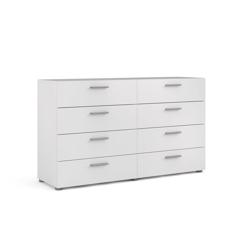 Loft Wooden 8 Drawer Double Dresser, White, Ideal for Smaller