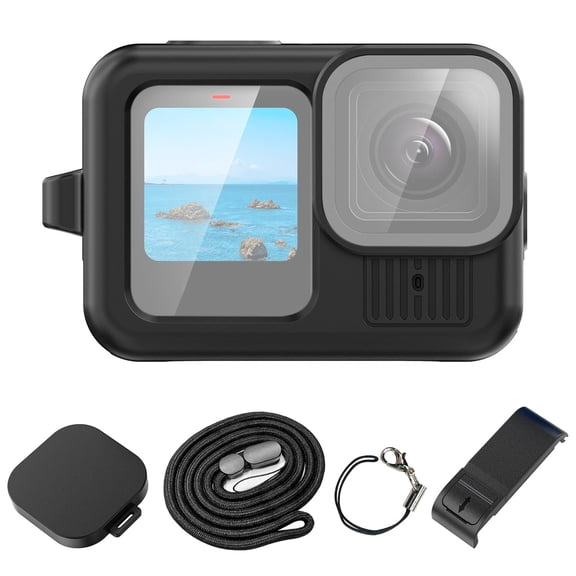 For GoPro HERO13 Black QKOO Silicone Protective Case Side Interface Cover with Wrist Strap & Lens
