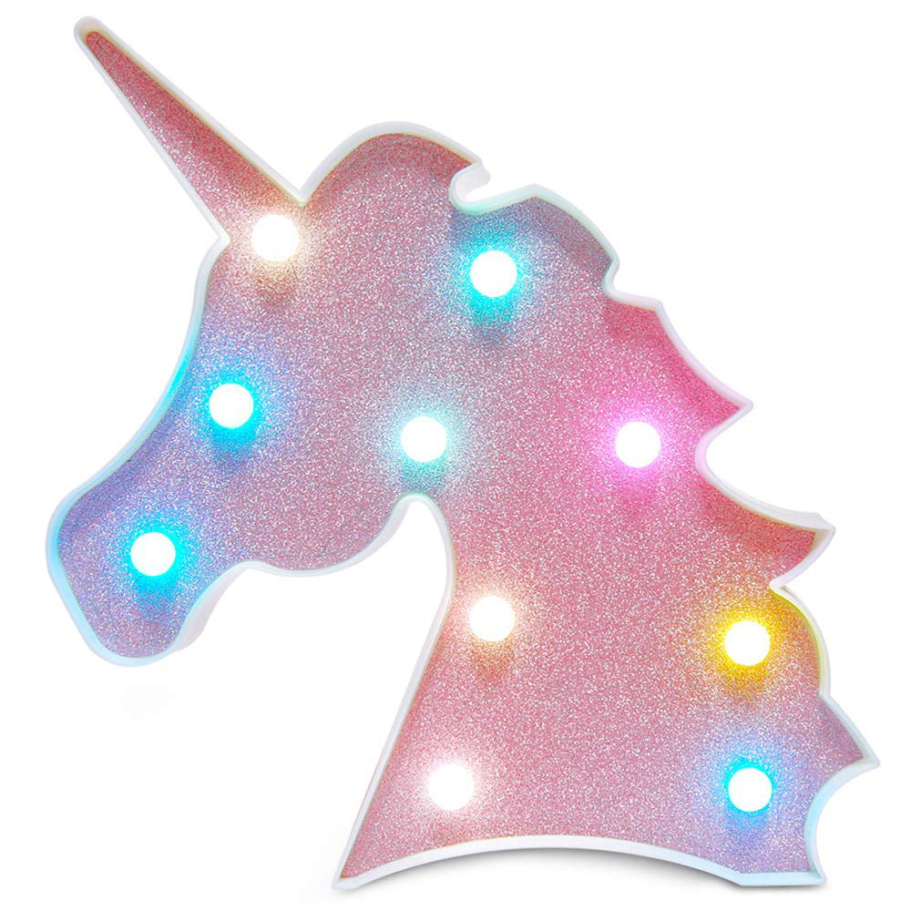 Fengyao Unicorn Night Light Battery Powered Decorative LED Switch Light for Christmas Birthday Wedding Party 9.64 x 9.45 in Colorful Marquee Sign Light with Hanging Hole White