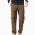 thumbnail image 4 of Ceisia Men Solid Color Fleece Multi Pocket Work Pants Loose Drawstring Gift Elastic Cuff Trousers, 4 of 7