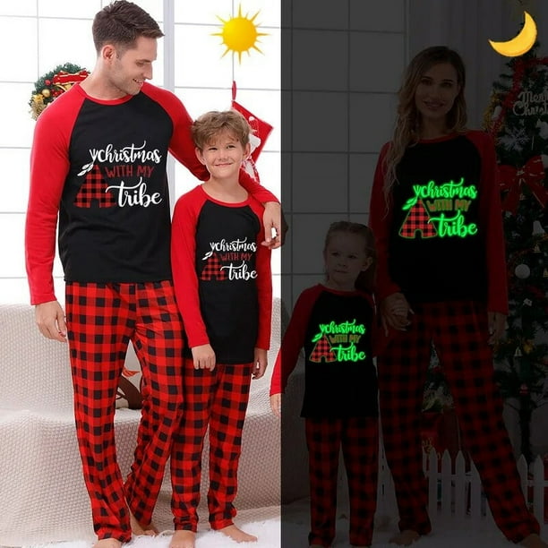 Pijama familiar a juego de Navidad, luminoso, brillante, con My Tube Red Plaids, conjunto de pijamas