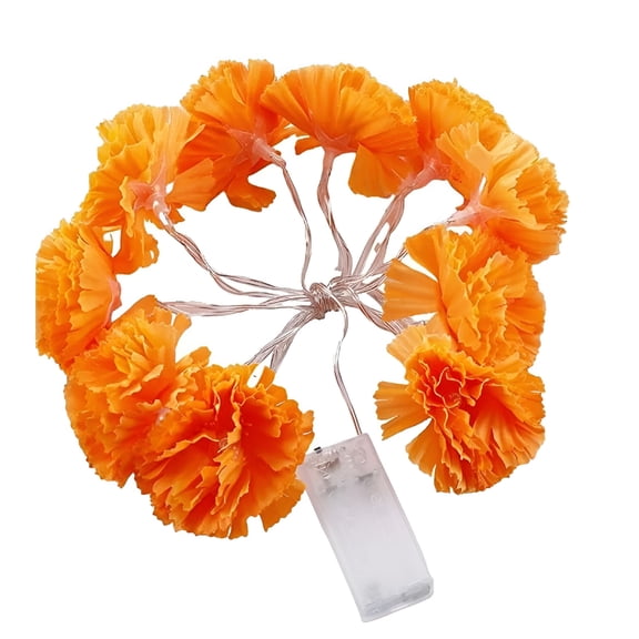 HIBIBUD Artificial Marigold Flowers Twinkle String Lights,3M 20LED Marigold Garland for Outside Dia de los Muertos,Day of the Dead,Diwali,Coco Party,Altar,Grave,Cemetery Decorations