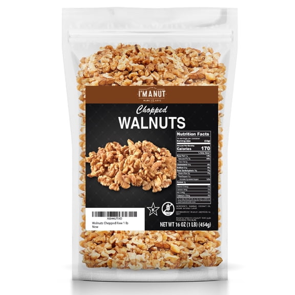 Premium Raw Chopped Walnuts Pieces 16 oz Gluten and Peanut Free Natural, No-PPO, Non-GMO, Kosher, Small Batch Quality I'M A NUT