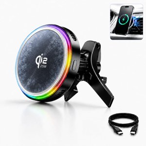 Qi2.2 25W Magnetic Wireless Car Charger with Cooling Fan & Vent Mount
