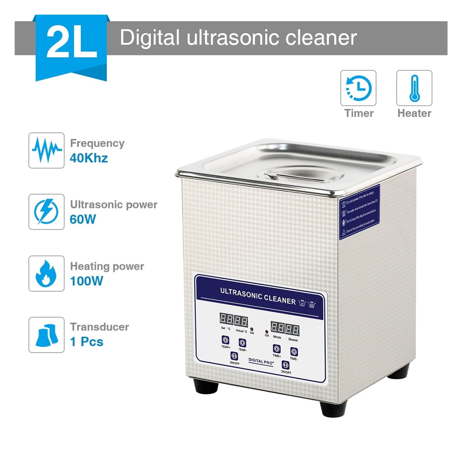 Ultrasonic Cleaner 2L 50W With Digital Display Heating Basket Ultrasonic Bath Cleaning Tool ,Strong Cleaning