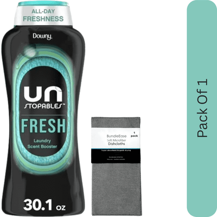 Downy Unstopables Fresh Scent In-Wash Laundry Scent Booster Beads, 30.1 oz with Microfiber Solid Color Towel by BundleEase