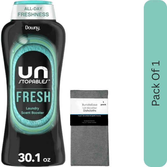 Downy Unstopables Fresh Scent In-Wash Laundry Scent Booster Beads, 30.1 oz with Microfiber Solid Color Towel by BundleEase