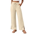 thumbnail image 2 of Atogsazn Womens Summer Wide Leg Pants Casual Loose Split Hem Drawstring Pant with Pocket Trouser Khaki L Fashion, 2 of 7