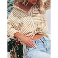 thumbnail image 3 of Women'S Striped Button Down Shirts Casual Long Sleeve Stylish V Neck Blouses Tops with Pockets Yellow XL, 3 of 5