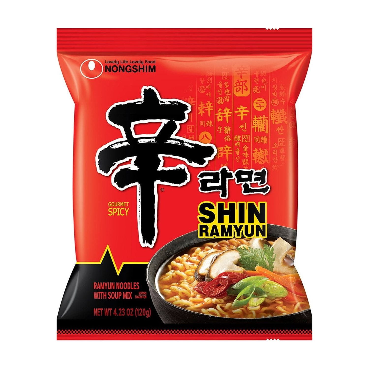 Nongshim Shin Ramyun Spicy Beef Ramen Noodle Soup, 10 Pack (4.23 oz Each) with Serving Bowl by OMA