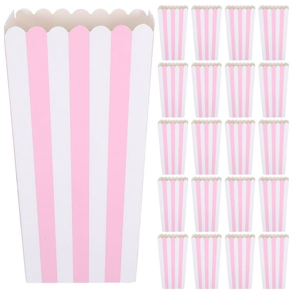 LOLIPPYY 40-Pack Striped Popcorn Buckets - Paper Containers for Movie Night, Carnival, Circus, French Fries, Candy, and Cookies