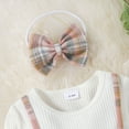 thumbnail image 5 of Toddler Girls Outfits Infant Newborn Girls Long Sleeve Ribbed Patchwork Plaid Princess Dress With Headbands Outfits Set 2PCS,Z6-White,2-3 Years, 5 of 8