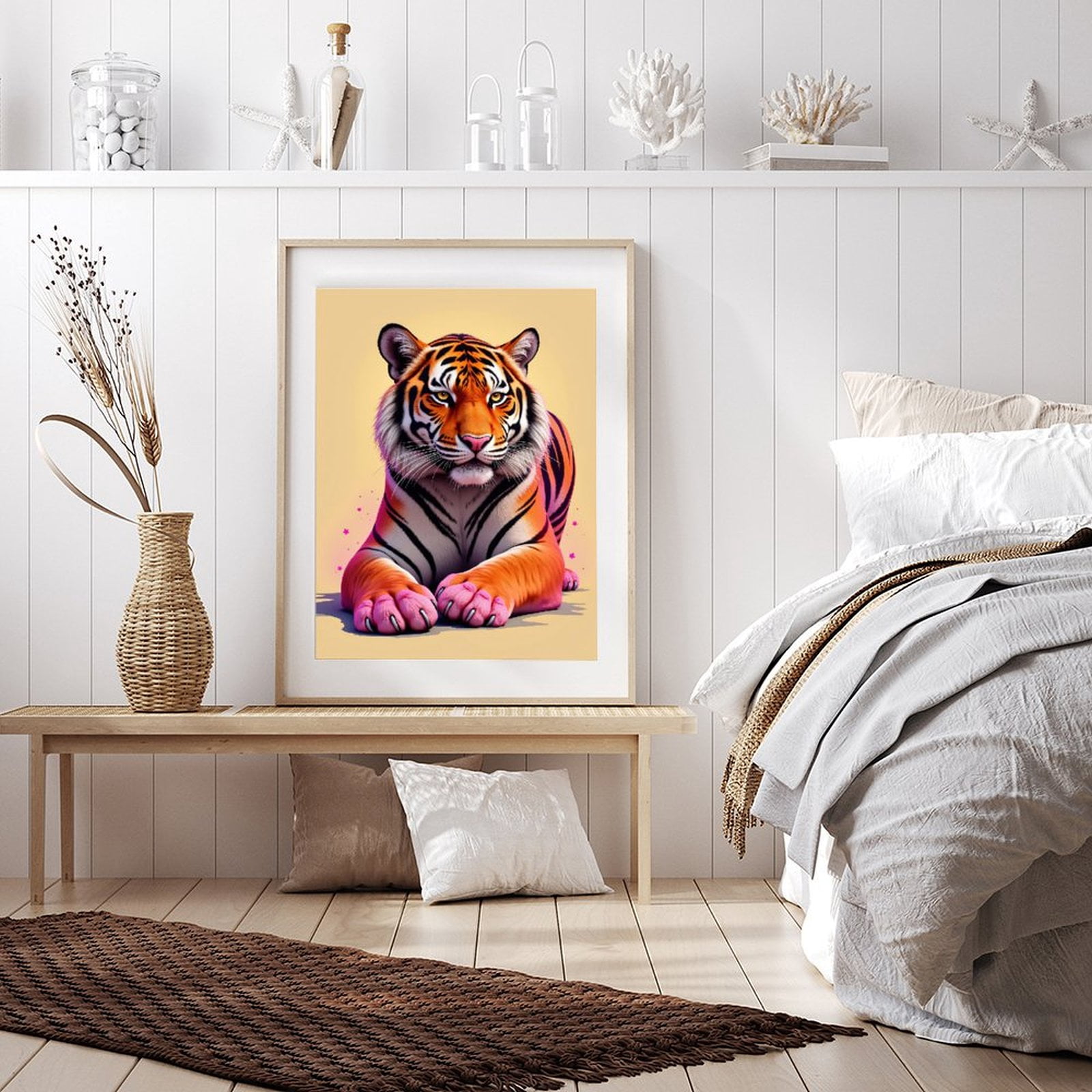 Diamond Art Kit for Adults, Majestic Tiger Pink Paws Fantasy Diamond Painting for Adults Beginners, 5D DIY Diamond Art Painting Kits, Colorful Diamond Painting Craft for Home Decor 12x16