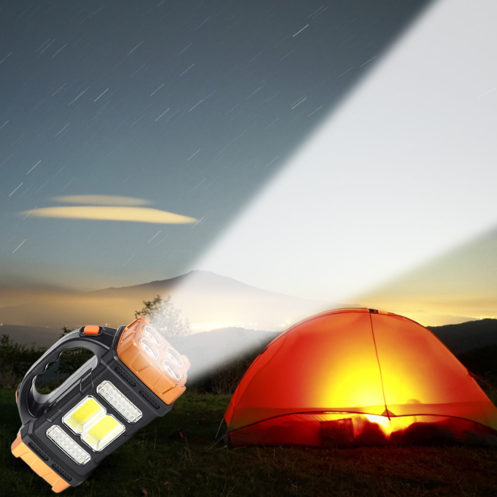Landriver Rechargeable Spotlight Flashlights, Super Bright Solar Spot Light with 4 Modes, IP44 Waterproof Flashlight, Large Searchlight for Camping, Boating, Hiking, Fishing