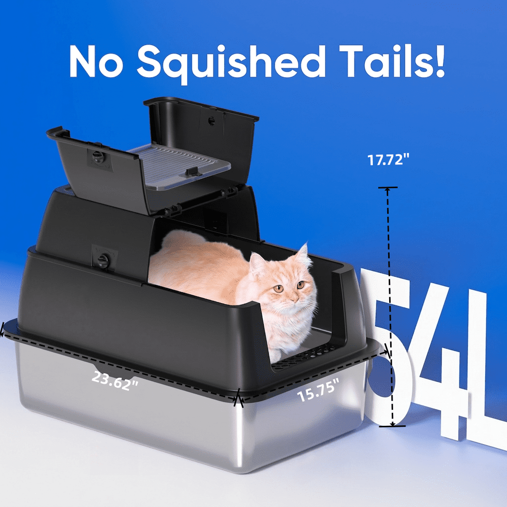 Stainless Steel Cat Litter Box with Lid - XL 18" Deep for Big Cats,180° Flip-Top, Odor-Free & Anti-Leak with Scoop