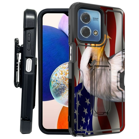 ANJ  Rugged Shockproof Kickstand Hybrid Case with Card Slot and Holster   Tempered Glass Cover for Motorola Moto G Stylus 5G (2023) - American Eagle 2