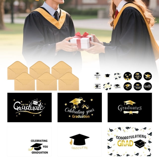 6 Pack Graduation Cards with Envelopes – Blank Inside Thank You Cards for Graduates, Class of 2026 Congratulations Card Set, 1 Sticker Included, Graduation Season Greeting Cards