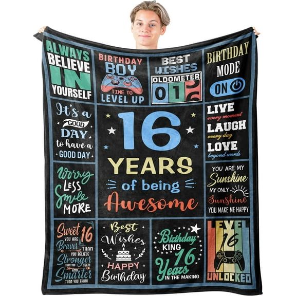 16 Year Old Boy Birthday Gift Ideas Blanket 60"x50", 16th Birthday Gifts for Boys, Cool Birthday Gifts for 16 Year Old Boy, 16 Year Old Boy Gifts, 16th Birthday Decorations, 16 Birthday Boy
