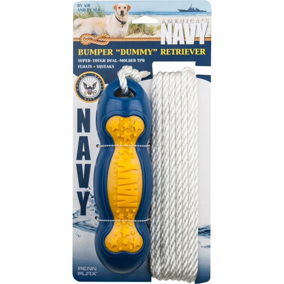Us Navy Retrieval 9"X2.75" Bumper Dummy W/24' Of Rope-Yellow/Blue
