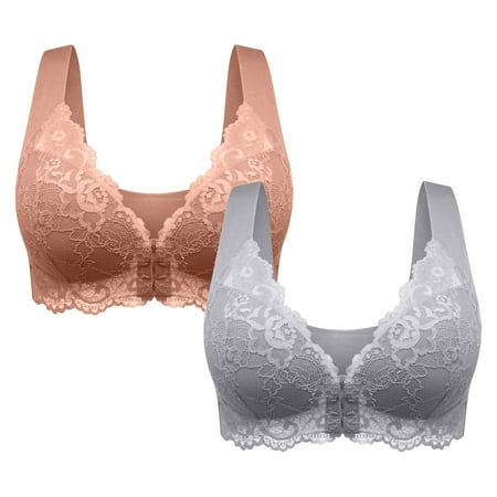 Blczomt Front Closure Womens Bras Clearance $5 Balconette Brown Seamless Lace Bra 2PC
