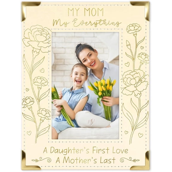 WaaHome 4x6 Mothers Day Picture Frame First Mothers Day Gifts for New Mom from Husband Parents Mom Picture Frame Decorations for Tabletop Wood Leather Frame Yellow